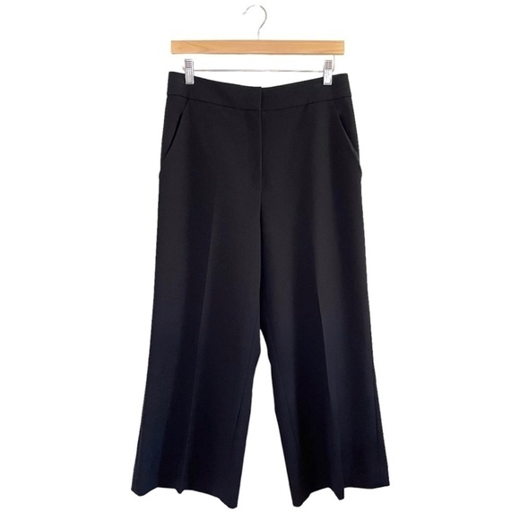 St. John Wide Leg Cropped Trouser High Waist Pant Black 6 - Picture 1 of 12